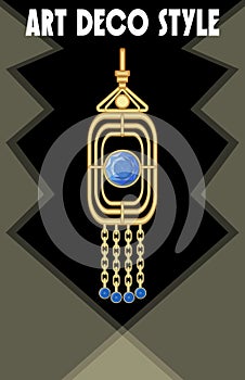 Luxurious art deco jewel, earring with blue gems