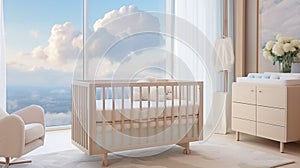 Luxurious Baby Room with Crib: Hyper-Realistic Interior Photography.