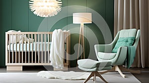 Luxurious Baby Room with Crib: Hyper-Realistic Interior Photography.