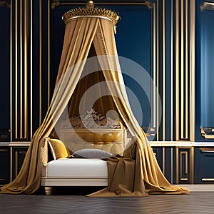 A luxurious, baroque-inspired bedroom with a canopy bed, gilded details, and rich, royal colors5