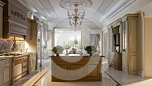 Luxurious baroque kitchen and dining room