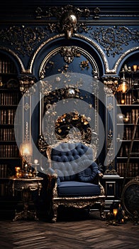 Luxurious Baroque Living Room Bookcase with Folio Interior Background