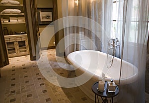 Luxurious bathroom with a classic tub.