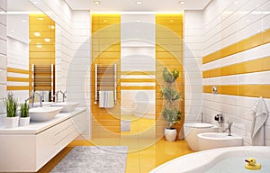 Luxurious bathroom with large bath and two sinks