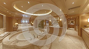 A luxurious bathroom with marble walls and floor til