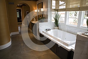 Luxurious bathroom with a modern tub.