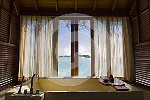 Luxurious Bathtub in an Over Water Bungalow in the Maldives