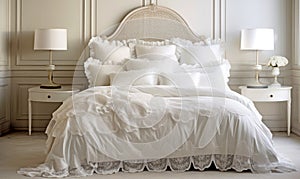 Luxurious Bedroom, Comfortable King Size Bed, premium expensive cotton bed sheets, Residential Mansion or hotel Interior