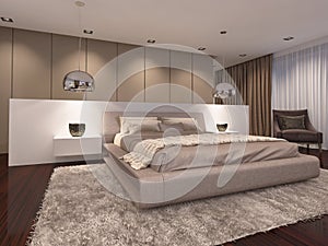 Luxurious bedroom in the evening light contemporary style
