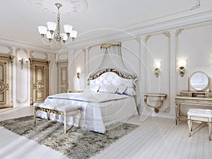 Luxurious bedroom in white colors in a classic style.