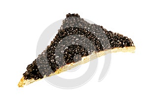 Luxurious black caviar on toast isolated on white