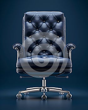 Luxurious Black Leather Executive Office Chair with High Back and Chrome Base Isolated on a Dark Background