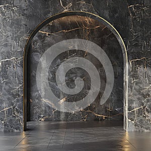 Luxurious black marble archway with golden veins