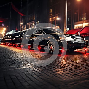 Luxurious Black Stretch Limousine at a Red Carpet Event