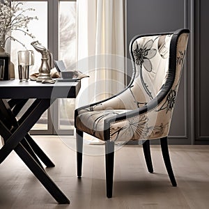 Luxurious Black And White Dining Chair Inspired By Exotic Flora And Fauna