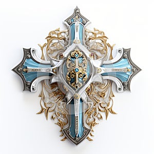 Luxurious Blue And Gold Ornate Cross - Unreal Engine 5 Style