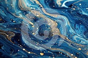 Luxurious Blue and Gold Swirling Marble Background with Sparkling Texture