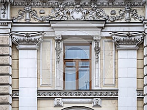 Luxurious building in the Baroque style, Firsanova`s apartment house, Neglinnaya street 14, Moscow, Russia. Facade of a 18th