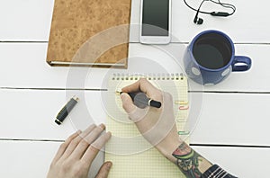 Luxurious businessman tools on a wooden table