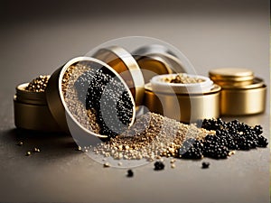 Luxurious caviar with gold. The most expensive caviar in the world.