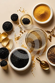 Luxurious caviar with gold. The most expensive caviar in the world.