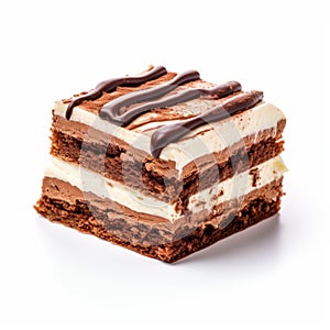 Luxurious Chocolate Pudding Slice With Undulating Lines - Brown And White Photo