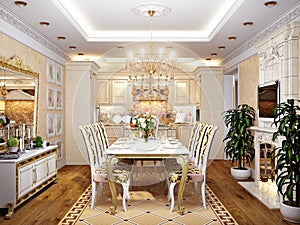 Luxurious Classic Baroque Kitchen and Dining Room