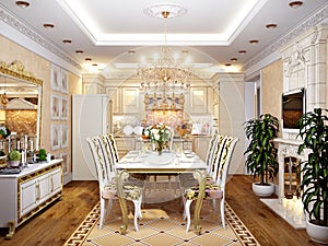 Luxurious Classic Baroque Kitchen and Dining Room