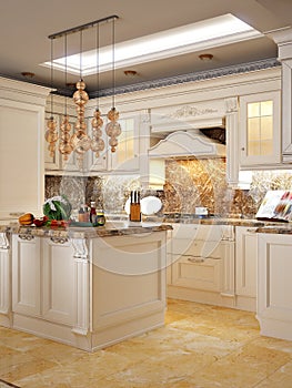 Luxurious Classic Baroque Kitchen and Dining Room