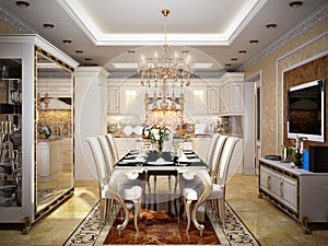 Luxurious Classic Baroque Kitchen and Dining Room