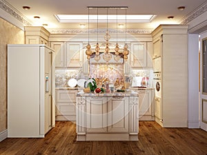 Luxurious Classic Baroque Kitchen and Dining Room