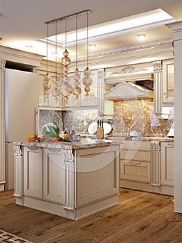 Luxurious Classic Baroque Kitchen and Dining Room