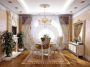 Luxurious Classic Baroque Kitchen and Dining Room