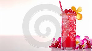 Luxurious cocktail in chic glass with vibrant colors on white, exuding refinement and luxury photo