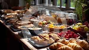 Luxurious Continental Breakfast Buffet with Fresh Pastries and Fruit