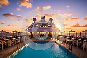 Luxurious Cruise Ship Pool Deck at Golden Hour