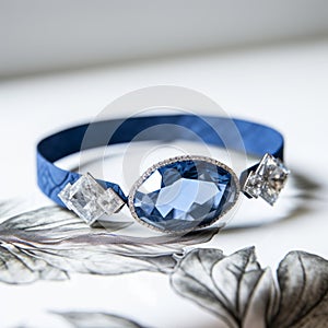 Luxurious Crystallised Bangle With Diamantes And Blue Sapphire photo