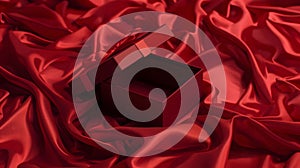 Luxurious Dark Red Gift Box on Elegant Draped Red Satin Fabric Background