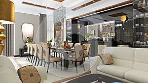 Luxurious dining room interior. 3d Illustration