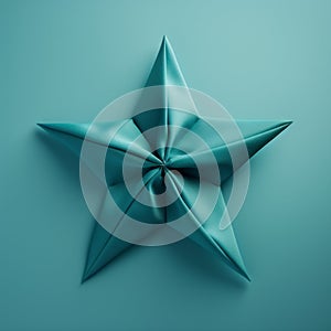 Luxurious Drapery: Blue Origami Star On Green Background