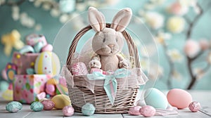 Luxurious Easter Basket with Gourmet Chocolates and Plush Bunny