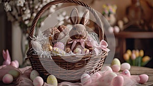 Luxurious Easter Basket with Gourmet Chocolates and Plush Bunny