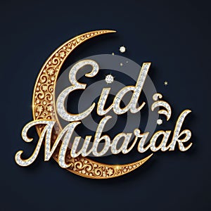 Luxurious Eid Design with Sparkling Crescent and Stars photo