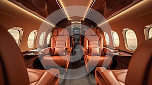 Luxurious empty expensive leather interior, business class, first, in a