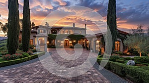 This luxurious estate sits atop a hill overlooking acres of vineyards giving residents endless opportunities for scenic