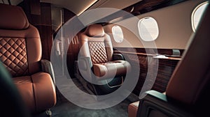 Luxurious expensive leather interior, business class, first, inside private jet