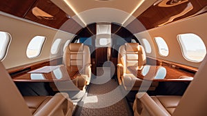 Luxurious expensive leather interior, business class, first, in a private