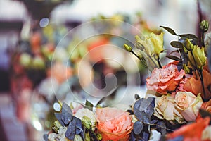 Luxurious floral arrangement of pink and white flowers fixed on the wall