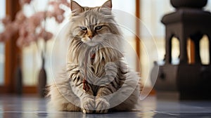 Luxurious Fluffy Cat In Restrained Serenity