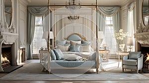 Luxurious furnished master bedroom suite, elegant interior design, modern house design concept